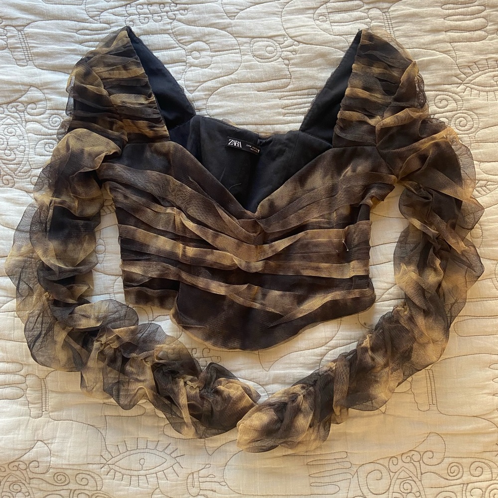 Zara black and beige long sleeve corset top